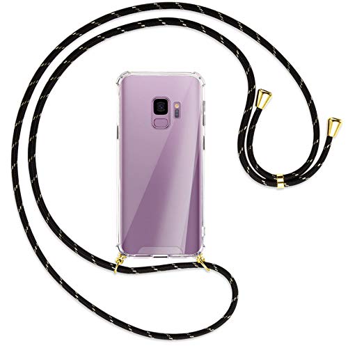 mtb more energy Handykette kompatibel mit Samsung Galaxy S9 (SM-G960, 5.8'') - schwarz Gold gestreift - Smartphone Hülle zum Umhängen - Anti Shock Full TPU Case von mtb more energy
