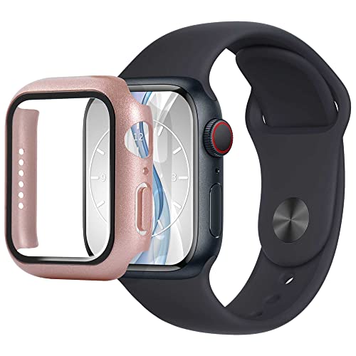 mtb more energy Hülle kompatibel mit Apple Watch 4, 5, 6, SE (40mm) - Rosegold metallic - integrierter Displayschutz aus gehärtetem Glas - Rundum Schutz Bumper Gehäuse Schutzhülle Tempered Glass von mtb more energy