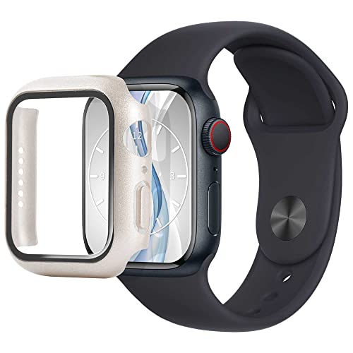 mtb more energy Hülle kompatibel mit Apple Watch 4, 5, 6, SE (40mm) - Starlight Silver - integrierter Displayschutz aus gehärtetem Glas - Rundum Schutz Bumper Gehäuse Schutzhülle Tempered Glass von mtb more energy