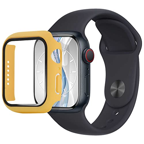 mtb more energy Hülle kompatibel mit Apple Watch 4, 5, 6, SE (40mm) - gelb - integrierter Displayschutz aus gehärtetem Glas - Rundum Schutz Bumper Gehäuse Schutzhülle Tempered Glass von mtb more energy