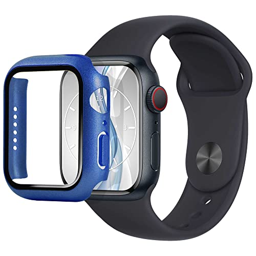 mtb more energy Hülle kompatibel mit Apple Watch 4, 5, 6, SE (44mm) - blau metallic - integrierter Displayschutz aus gehärtetem Glas - Rundum Schutz Bumper Gehäuse Schutzhülle Tempered Glass von mtb more energy