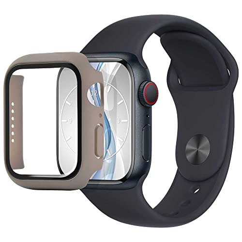 mtb more energy Hülle kompatibel mit Apple Watch 4, 5, 6, SE (44mm) - grau - integrierter Displayschutz aus gehärtetem Glas - Rundum Schutz Bumper Gehäuse Schutzhülle Tempered Glass von mtb more energy