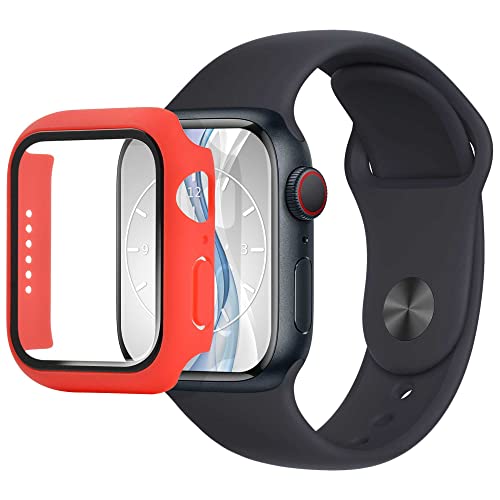 mtb more energy Hülle kompatibel mit Apple Watch 4, 5, 6, SE (44mm) - rot - integrierter Displayschutz aus gehärtetem Glas - Rundum Schutz Bumper Gehäuse Schutzhülle Tempered Glass von mtb more energy