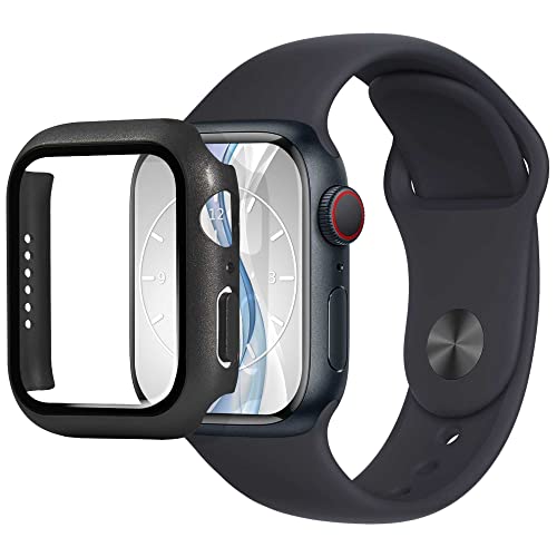 mtb more energy Hülle kompatibel mit Apple Watch 9, 8, 7 (41mm) - Graphit metallic - integrierter Displayschutz aus gehärtetem Glas - Rundum Schutz Bumper Gehäuse Schutzhülle Tempered Glass von mtb more energy