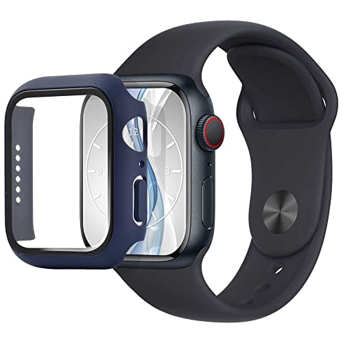 mtb more energy Hülle kompatibel mit Apple Watch 9, 8, 7 (41mm) - dunkelblau - integrierter Displayschutz aus gehärtetem Glas - Rundum Schutz Bumper Gehäuse Schutzhülle Tempered Glass von mtb more energy