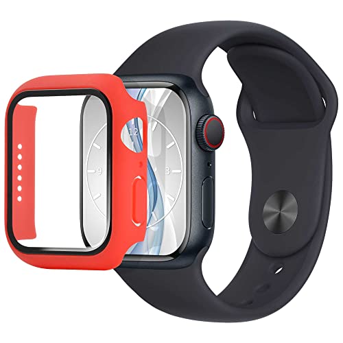 mtb more energy Hülle kompatibel mit Apple Watch 9, 8, 7 (41mm) - rot - integrierter Displayschutz aus gehärtetem Glas - Rundum Schutz Bumper Gehäuse Schutzhülle Tempered Glass von mtb more energy