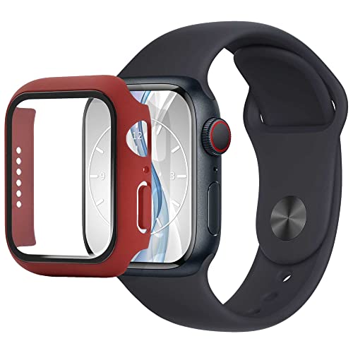 mtb more energy Hülle kompatibel mit Apple Watch 9, 8, 7 (41mm) - weinrot - integrierter Displayschutz aus gehärtetem Glas - Rundum Schutz Bumper Gehäuse Schutzhülle Tempered Glass von mtb more energy