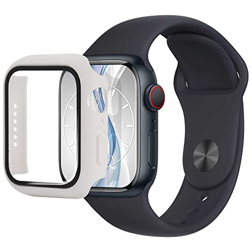 mtb more energy Hülle kompatibel mit Apple Watch 9, 8, 7 (41mm) - weiß - integrierter Displayschutz aus gehärtetem Glas - Rundum Schutz Bumper Gehäuse Schutzhülle Tempered Glass von mtb more energy