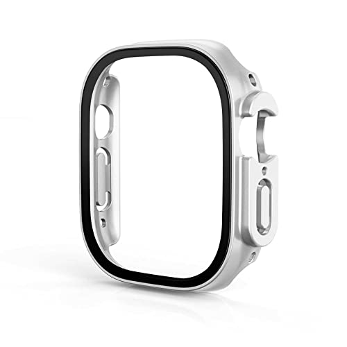 mtb more energy Hülle kompatibel mit Apple Watch 9, 8, 7 (45mm) - Silber metallic - integrierter Displayschutz aus gehärtetem Glas - Rundum Schutz Bumper Gehäuse Schutzhülle Tempered Glass von mtb more energy