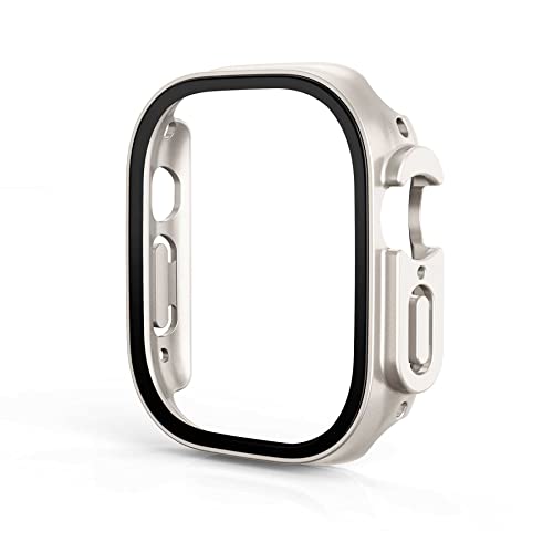 mtb more energy Hülle kompatibel mit Apple Watch 9, 8, 7 (45mm) - Starlight Silver - integrierter Displayschutz aus gehärtetem Glas - Rundum Schutz Bumper Gehäuse Schutzhülle Tempered Glass von mtb more energy
