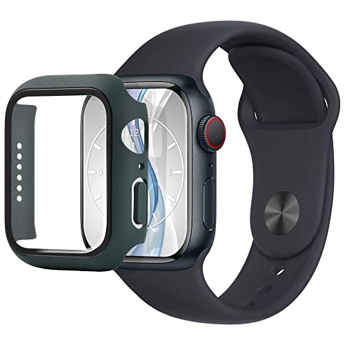 mtb more energy Hülle kompatibel mit Apple Watch 9, 8, 7 (45mm) - dunkelgrün - integrierter Displayschutz aus gehärtetem Glas - Rundum Schutz Bumper Gehäuse Schutzhülle Tempered Glass von mtb more energy