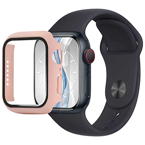 mtb more energy Hülle kompatibel mit Apple Watch 9, 8, 7 (45mm) - pastellrosa - integrierter Displayschutz aus gehärtetem Glas - Rundum Schutz Bumper Gehäuse Schutzhülle Tempered Glass von mtb more energy