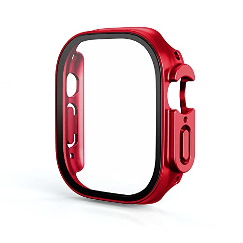 mtb more energy Hülle kompatibel mit Apple Watch 9, 8, 7 (45mm) - rot metallic - integrierter Displayschutz aus gehärtetem Glas - Rundum Schutz Bumper Gehäuse Schutzhülle Tempered Glass von mtb more energy