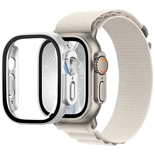 mtb more energy Hülle kompatibel mit Apple Watch Ultra, Ultra 2 - Silber metallic - integrierter Displayschutz aus gehärtetem Glas - Rundum Schutz Bumper Gehäuse Schutzhülle Tempered Glass von mtb more energy