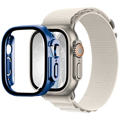 mtb more energy Hülle kompatibel mit Apple Watch Ultra, Ultra 2 - blau metallic - integrierter Displayschutz aus gehärtetem Glas - Rundum Schutz Bumper Gehäuse Schutzhülle Tempered Glass von mtb more energy