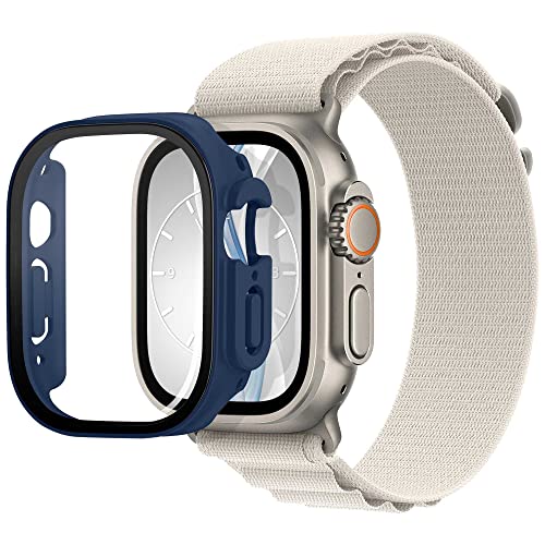 mtb more energy Hülle kompatibel mit Apple Watch Ultra, Ultra 2 - dunkelblau - integrierter Displayschutz aus gehärtetem Glas - Rundum Schutz Bumper Gehäuse Schutzhülle Tempered Glass von mtb more energy