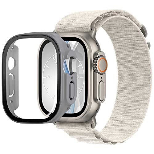 mtb more energy Hülle kompatibel mit Apple Watch Ultra, Ultra 2 - grau - integrierter Displayschutz aus gehärtetem Glas - Rundum Schutz Bumper Gehäuse Schutzhülle Tempered Glass von mtb more energy