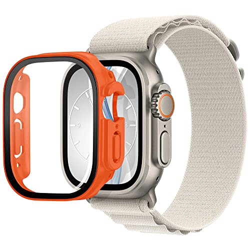 mtb more energy Hülle kompatibel mit Apple Watch Ultra, Ultra 2 - orange - integrierter Displayschutz aus gehärtetem Glas - Rundum Schutz Bumper Gehäuse Schutzhülle Tempered Glass von mtb more energy