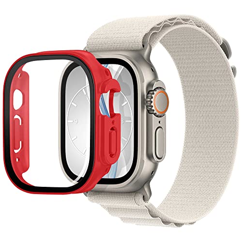 mtb more energy Hülle kompatibel mit Apple Watch Ultra, Ultra 2 - rot - integrierter Displayschutz aus gehärtetem Glas - Rundum Schutz Bumper Gehäuse Schutzhülle Tempered Glass von mtb more energy