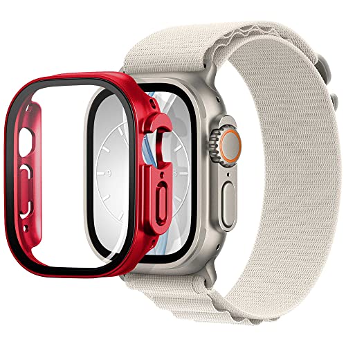 mtb more energy Hülle kompatibel mit Apple Watch Ultra, Ultra 2 - rot metallic - integrierter Displayschutz aus gehärtetem Glas - Rundum Schutz Bumper Gehäuse Schutzhülle Tempered Glass von mtb more energy