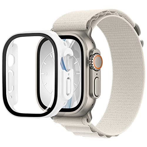 mtb more energy Hülle kompatibel mit Apple Watch Ultra, Ultra 2 - weiß - integrierter Displayschutz aus gehärtetem Glas - Rundum Schutz Bumper Gehäuse Schutzhülle Tempered Glass von mtb more energy