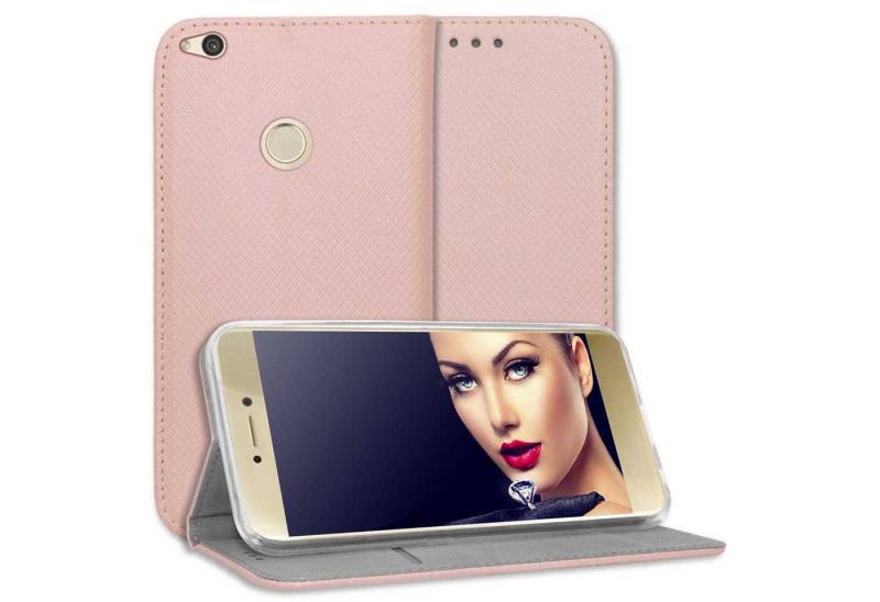mtb more energy Smartphone-Hülle Smart Magnet für Huawei P8 Lite/P9 Lite 2017/Honor 8 Lite, Rosegold, Bookstyle Klapphülle Cover Wallet Case aus Kunstleder von mtb more energy