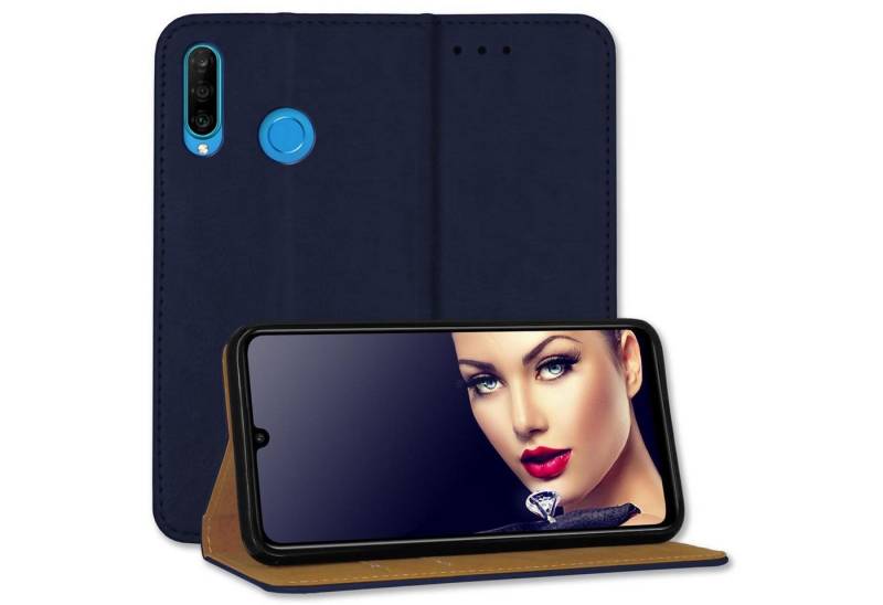 mtb more energy Smartphone-Hülle Bookstyle Business - Farbe dunkelblau, für: Huawei P30 Lite / P30 Lite New Edition von mtb more energy