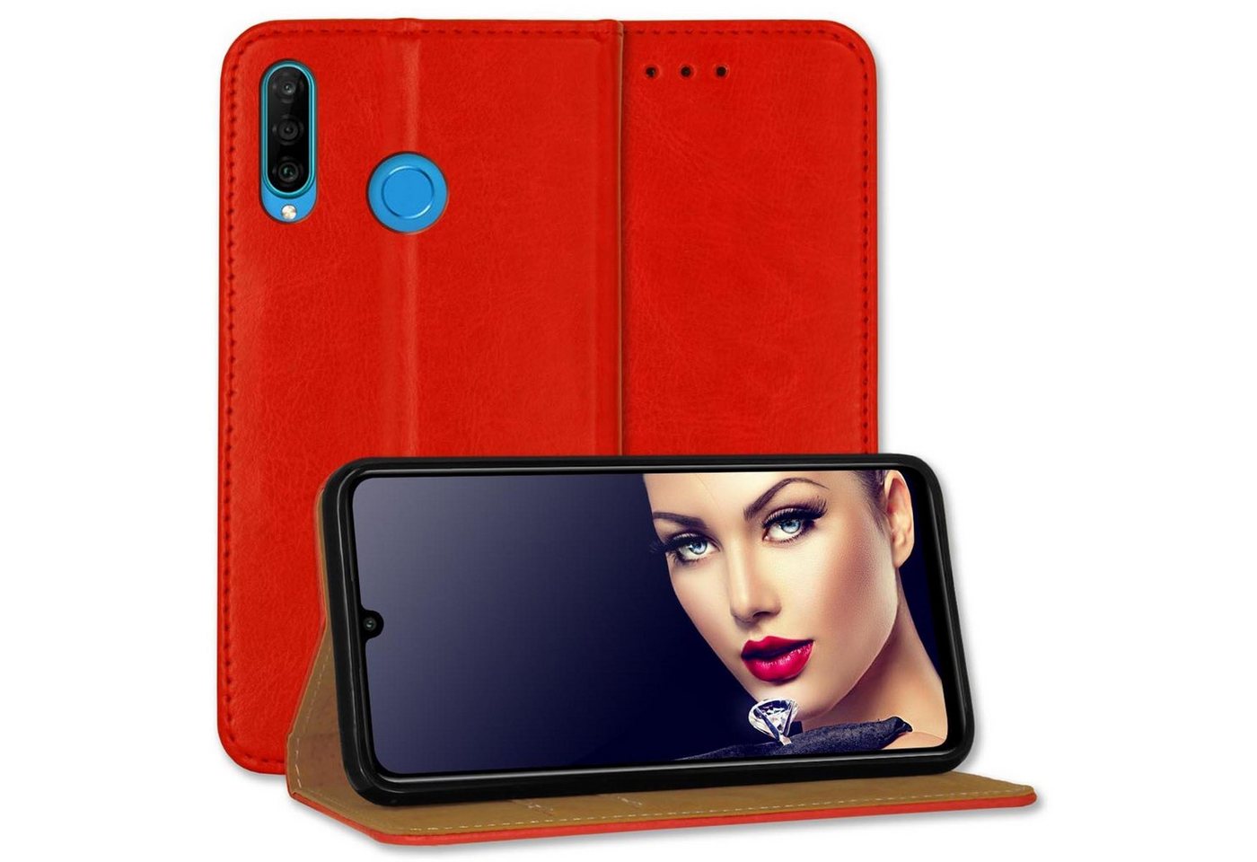 mtb more energy Smartphone-Hülle Bookstyle Business - Farbe rot, für: Huawei P30 Lite / P30 Lite New Edition (6.15) von mtb more energy