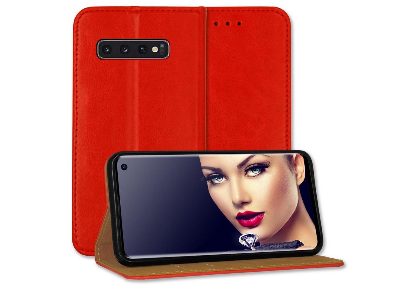 mtb more energy Smartphone-Hülle Bookstyle Hülle Business für Samsung Galaxy S10 (SM-G973, 6.1) - rot von mtb more energy