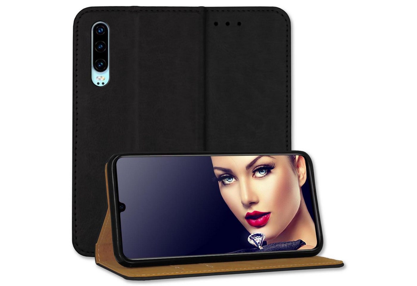 mtb more energy Smartphone-Hülle Bookstyle Hülle Business für Huawei P30 (ELE-L09,L29, 6.1) - schwarz von mtb more energy