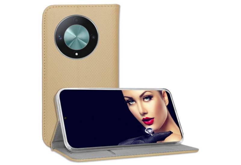 mtb more energy Smartphone-Hülle Smart Magnet für Honor Magic6 Lite / X50 5G, Gold, Bookstyle Klapphülle Cover Wallet Case aus Kunstleder von mtb more energy