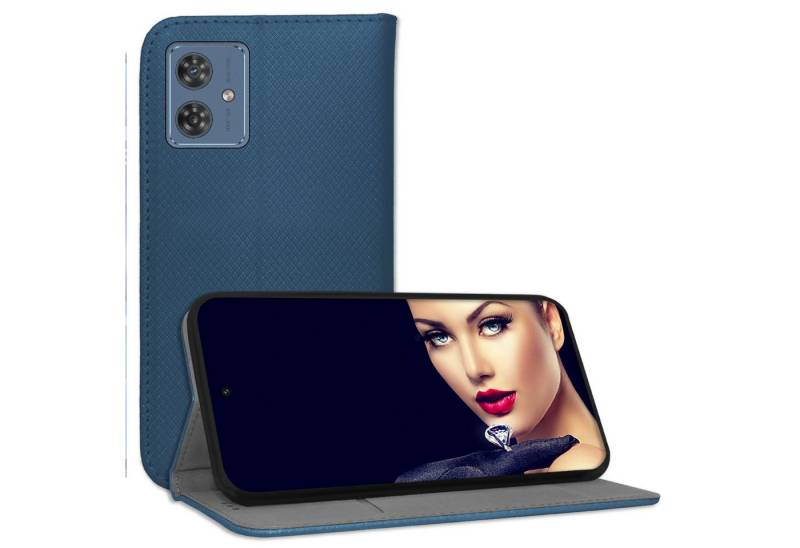 mtb more energy Smartphone-Hülle Smart Magnet für Motorola Moto G54 5G, Blau, Bookstyle Klapphülle Cover Wallet Case aus Kunstleder von mtb more energy