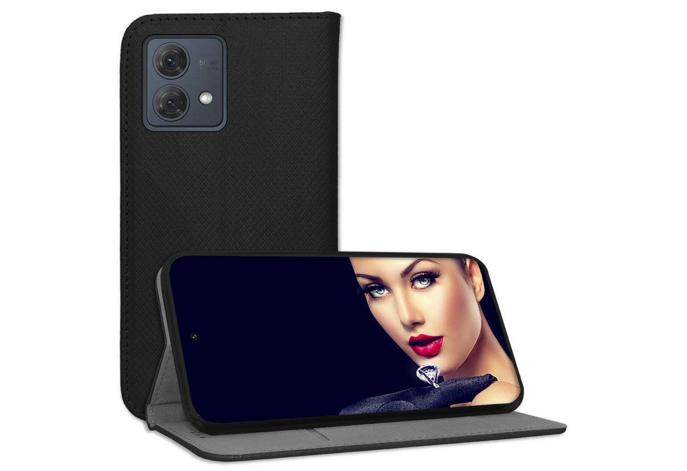 mtb more energy Smartphone-Hülle Smart Magnet für Motorola Moto G84 5G, Schwarz, Bookstyle Klapphülle Cover Wallet Case aus Kunstleder von mtb more energy