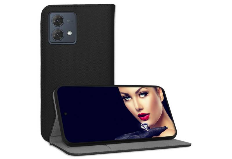 mtb more energy Smartphone-Hülle Smart Magnet für Motorola Moto G84 5G, Schwarz, Bookstyle Klapphülle Cover Wallet Case aus Kunstleder von mtb more energy