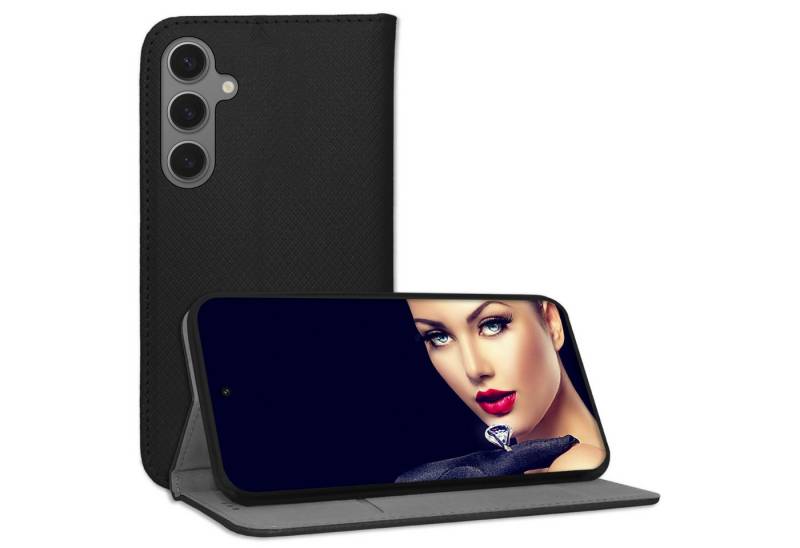 mtb more energy Smartphone-Hülle Smart Magnet für Samsung Galaxy S24 Plus, Schwarz, Bookstyle Klapphülle Cover Wallet Case aus Kunstleder von mtb more energy