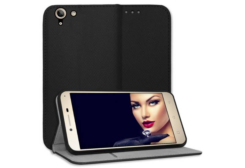 mtb more energy Smartphone-Hülle Smart Magnet für Lenovo K5, Schwarz, Bookstyle Klapphülle Cover Wallet Case aus Kunstleder von mtb more energy