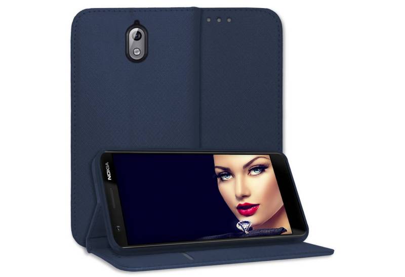 mtb more energy Smartphone-Hülle Smart Magnet für Nokia 3.1, Blau, Bookstyle Klapphülle Cover Wallet Case aus Kunstleder von mtb more energy