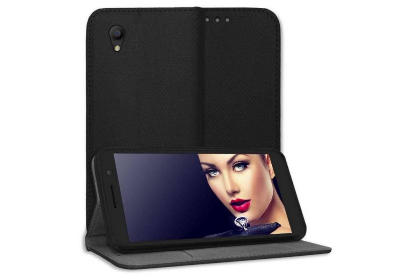 mtb more energy Smartphone-Hülle Smart Magnet für Alcatel 1, Schwarz, Bookstyle Klapphülle Cover Wallet Case aus Kunstleder von mtb more energy