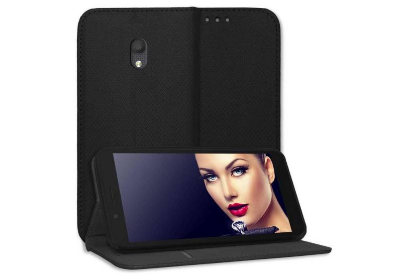 mtb more energy Smartphone-Hülle Smart Magnet für Alcatel 1C 2019, Schwarz, Bookstyle Klapphülle Cover Wallet Case aus Kunstleder von mtb more energy