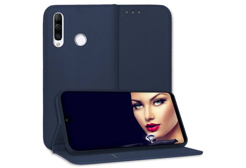 mtb more energy Smartphone-Hülle Smart Magnet für Huawei P30 Lite, Blau, Bookstyle Klapphülle Cover Wallet Case aus Kunstleder von mtb more energy