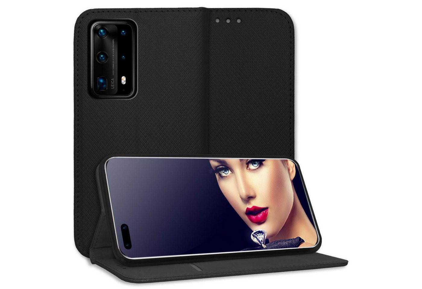 mtb more energy Smartphone-Hülle Smart Magnet für Huawei P40 Pro Plus, Schwarz, Bookstyle Klapphülle Cover Wallet Case aus Kunstleder von mtb more energy