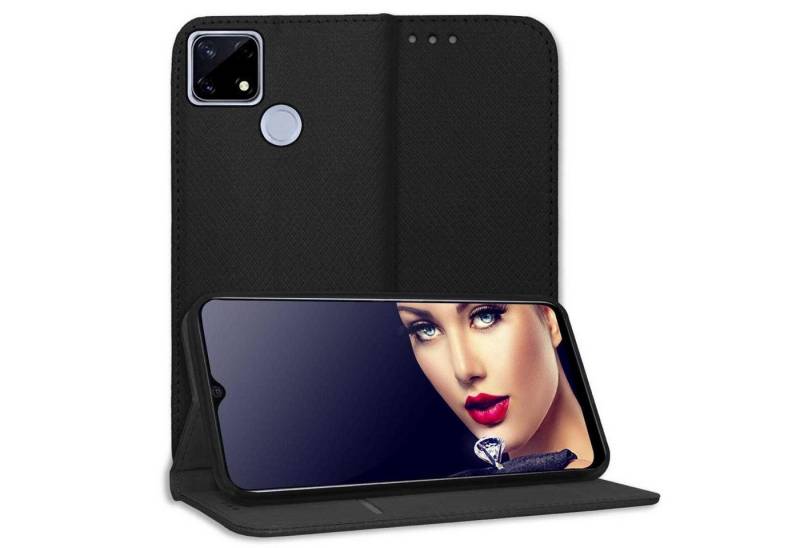 mtb more energy Smartphone-Hülle Smart Magnet für Realme 7i Global / Narzo 20, Schwarz, Bookstyle Klapphülle Cover Wallet Case aus Kunstleder von mtb more energy