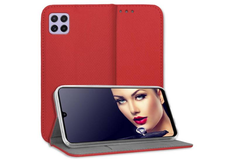 mtb more energy Smartphone-Hülle Smart Magnet für Samsung Galaxy A22 5G, Rot, Bookstyle Klapphülle Cover Wallet Case aus Kunstleder von mtb more energy