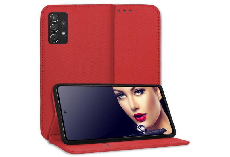 mtb more energy Smartphone-Hülle Smart Magnet für Samsung Galaxy A72, Rot, Bookstyle Klapphülle Cover Wallet Case aus Kunstleder von mtb more energy