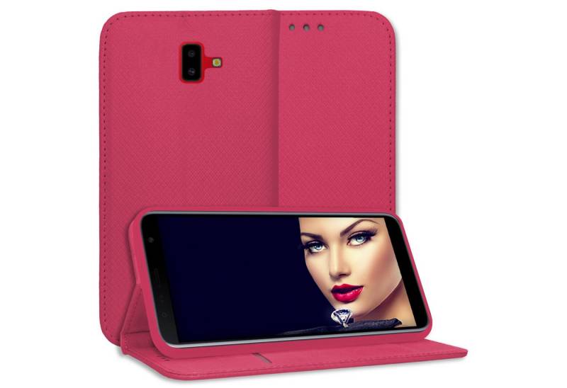 mtb more energy Smartphone-Hülle Smart Magnet für Samsung Galaxy J6 Plus, Pink, Bookstyle Klapphülle Cover Wallet Case aus Kunstleder von mtb more energy