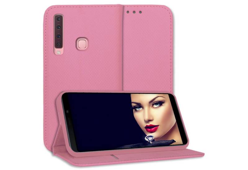 mtb more energy Smartphone-Hülle Smart Magnet für Samsung Galaxy A9 2018, Pink, Bookstyle Klapphülle Cover Wallet Case aus Kunstleder von mtb more energy