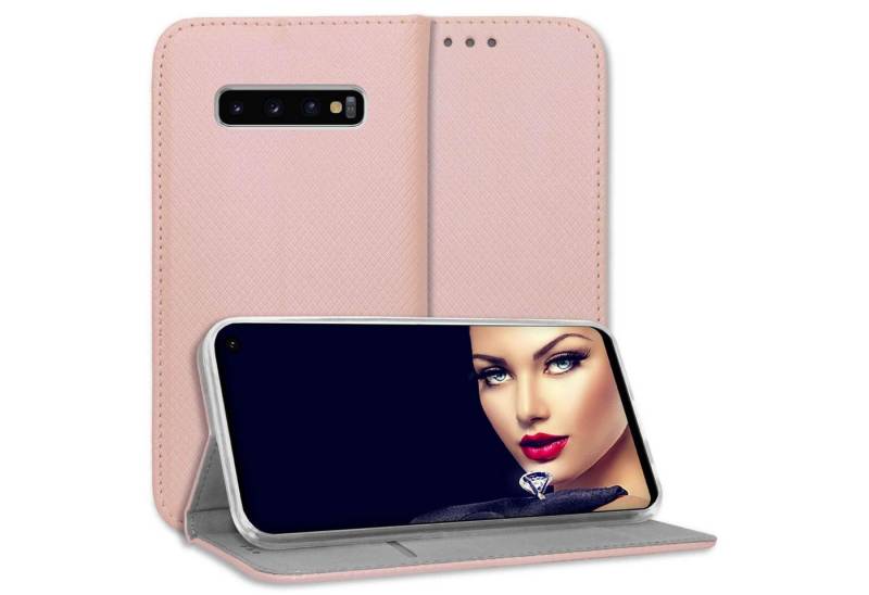 mtb more energy Smartphone-Hülle Smart Magnet für Samsung Galaxy S10, Rosa, Bookstyle Klapphülle Cover Wallet Case aus Kunstleder von mtb more energy