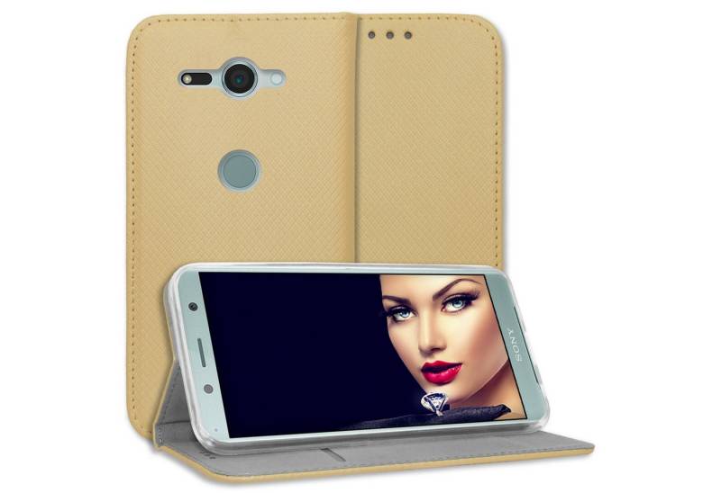mtb more energy Smartphone-Hülle Smart Magnet für Sony Xperia XZ2 Compact, Gold, Bookstyle Klapphülle Cover Wallet Case aus Kunstleder von mtb more energy