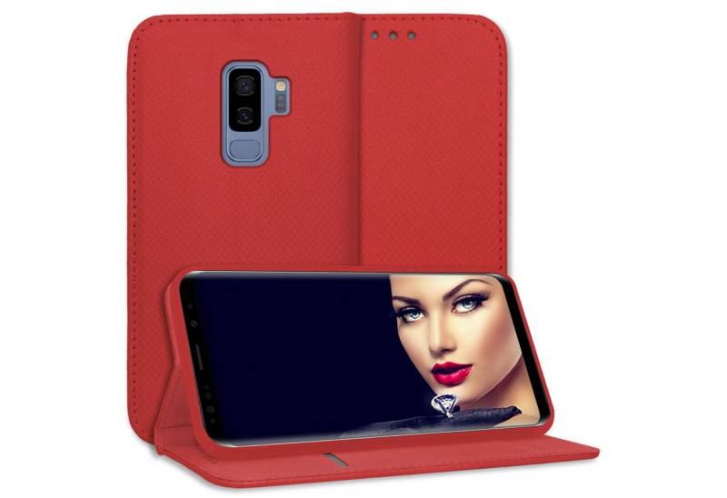 mtb more energy Smartphone-Hülle Smart Magnet für Samsung Galaxy S9 Plus, Rot, Bookstyle Klapphülle Cover Wallet Case aus Kunstleder von mtb more energy