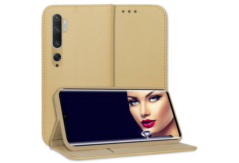 mtb more energy Smartphone-Hülle Smart Magnet für Xiaomi Mi Note 10 (Pro), Gold, Bookstyle Klapphülle Cover Wallet Case aus Kunstleder von mtb more energy